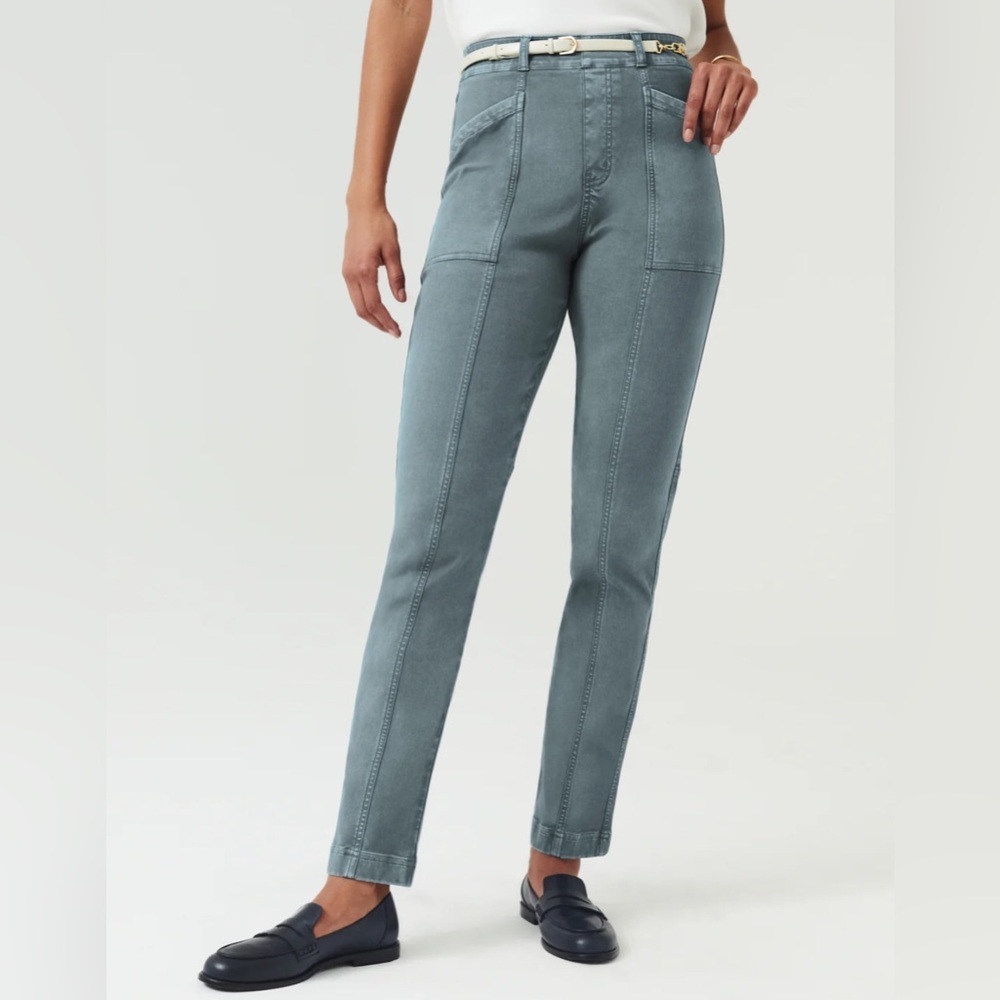 Spanx Hazy Blue Grey Stretch Twill Straight Leg Pant | Small